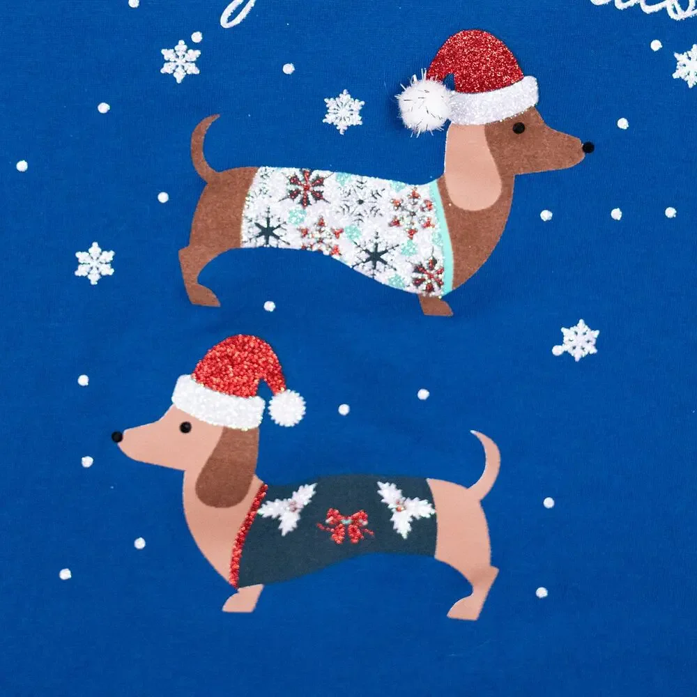 Glittery Dachshund Christmas Holiday Top Colorful PETITE LARGE Winter Dog Doxie - Picture 4 of 7
